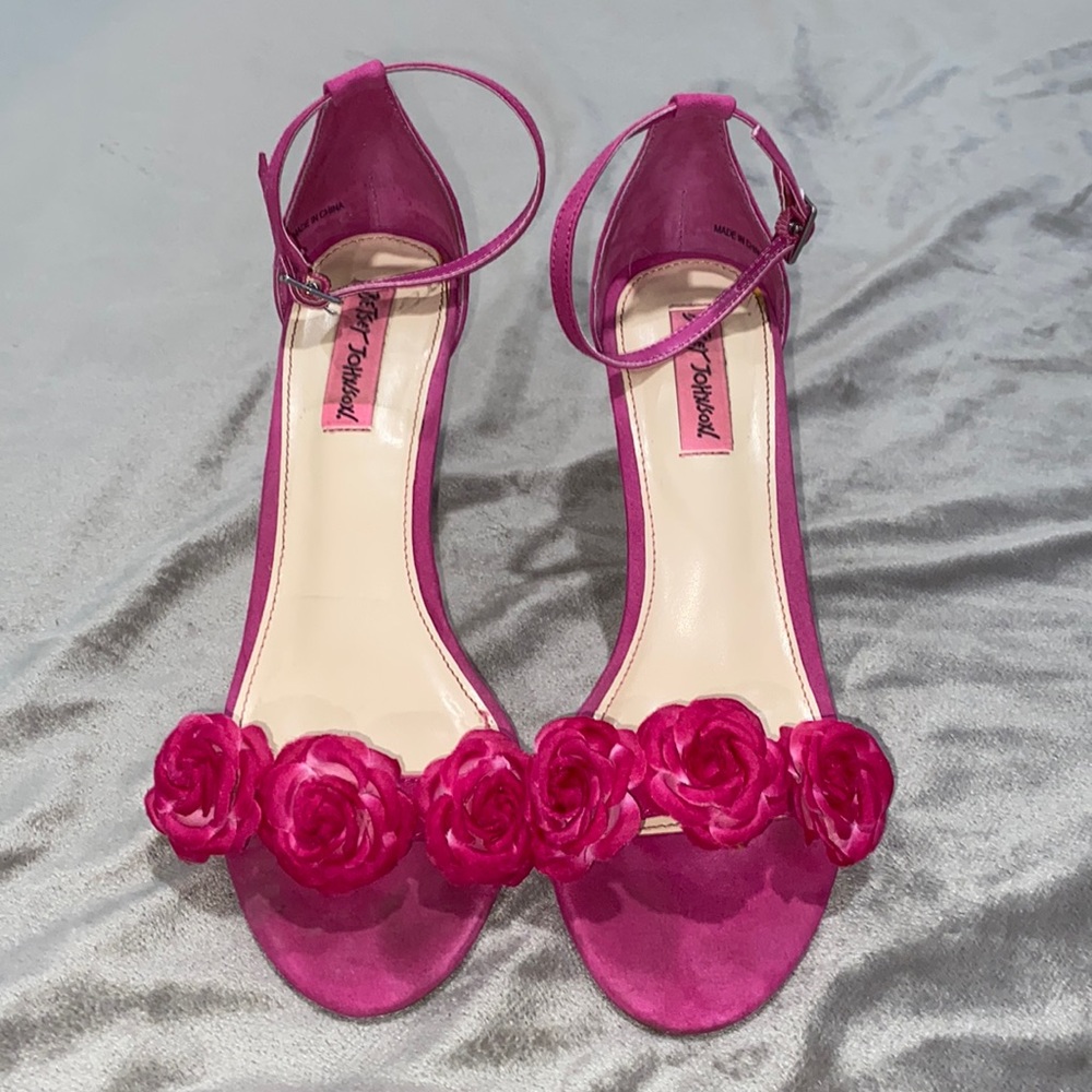 Betsey Johnson Pink Suede Ankle Strap Heels